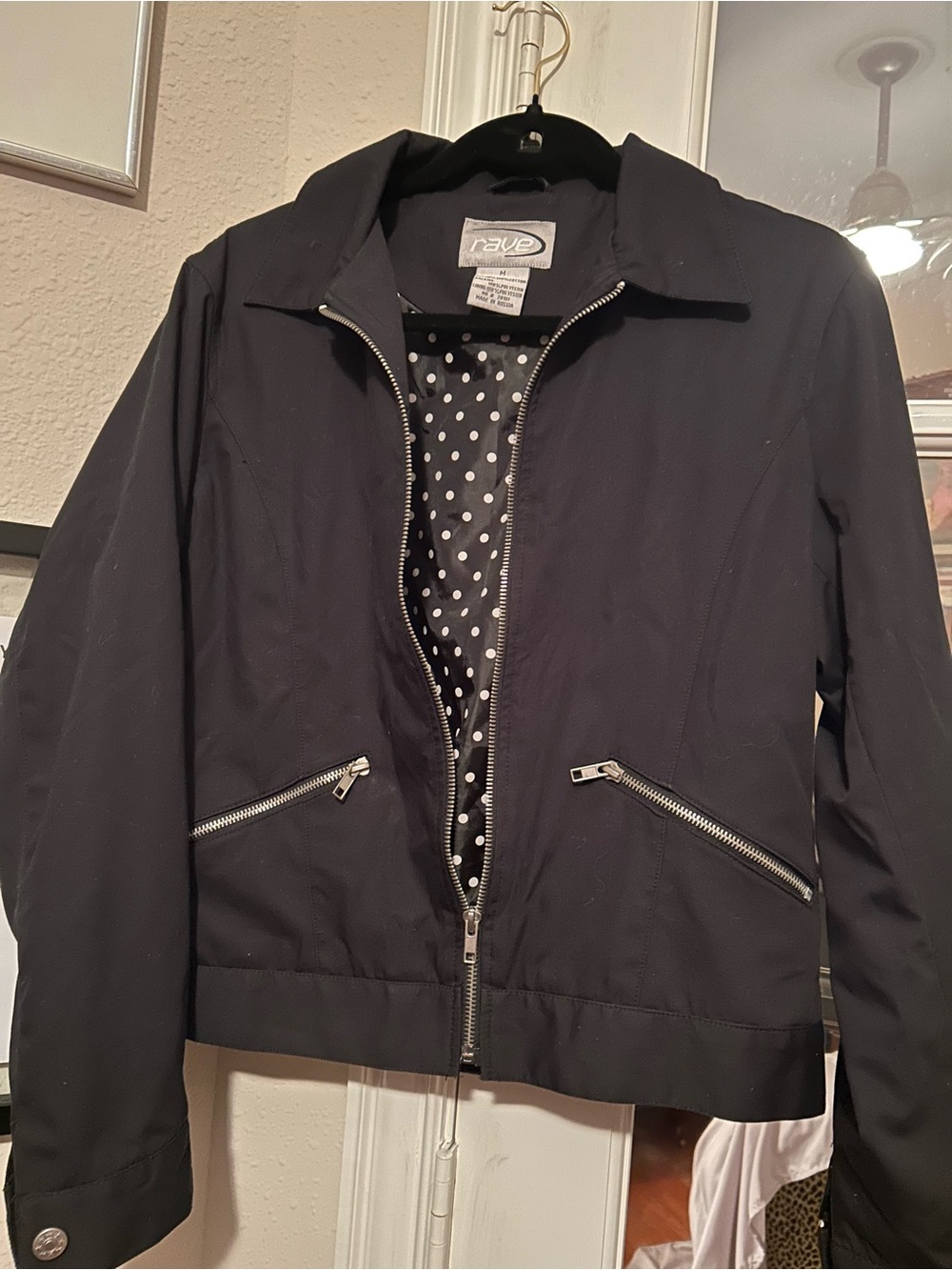 rave Black Bomber Jacket with Polka-Dot Lining